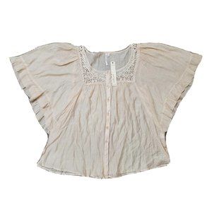 NEW Grand & Greene Women's M Peasant Top Be Crochet Butterflu Sleeve Boho SS